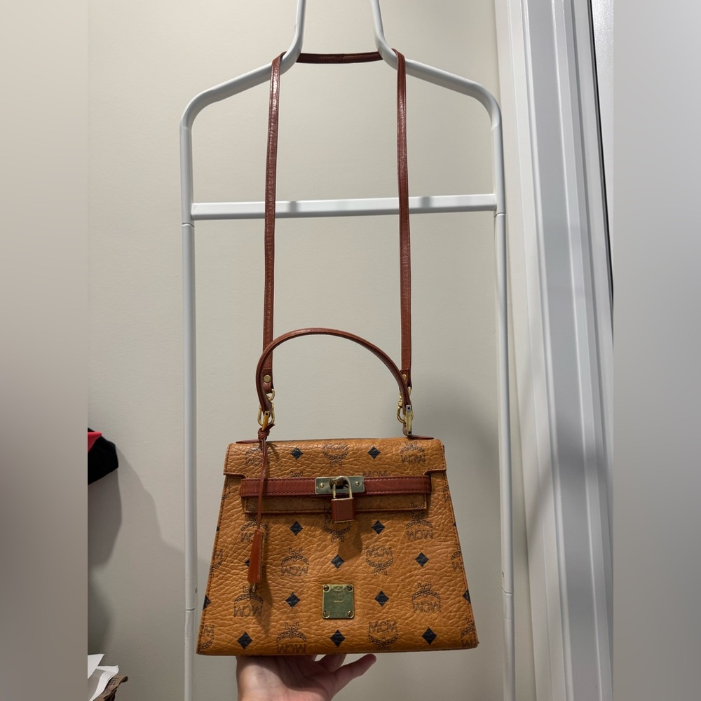 MCM Cognac Kelly Monogram Shoulder Bag